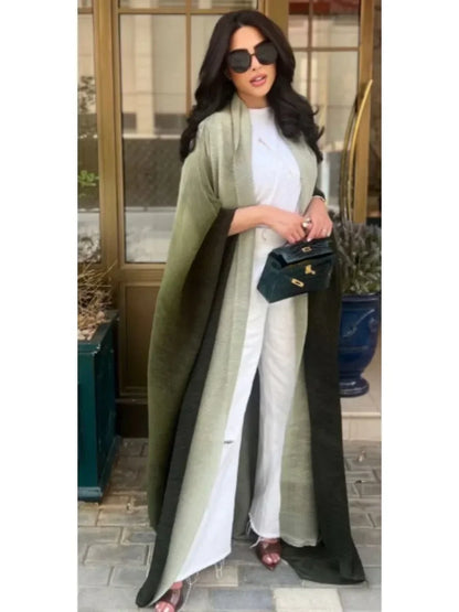 Muslim Abaya for Women Bat Sleeve Pleated Gradient Cardigan Trench Coat 2023 Autumn Dubai Abayas Plus Size Women's Luxury Coat