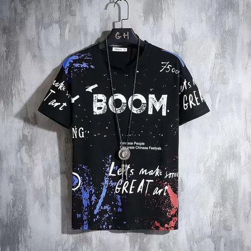 2024 Summer Men's T Shirts Harajuku Fashion Korean Print Short Sleeve 