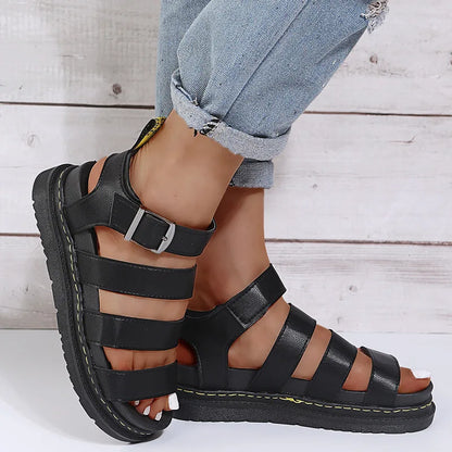 2024 New Platform  Sandal Peep Toe Metal Buckle Car Stitch Roman Sandal Large Size Casual Sport Women's Sandal