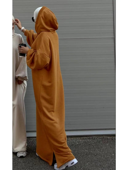 Muslim Women Hoodie Dress Saudi Arabic Long Robe Vestidos Abaya Dubai Morocco Kaftan Jalabiya Eid Ramadan Hooded Dresses Abayas