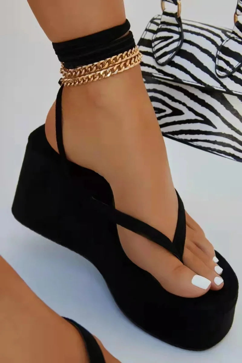 Sexy Wedges Sandals Women's Shoe Female Metal Chain Fashion Platform Shoes 2024 Summer Ladies Clip Toe Ankle Strap Casual Sandal