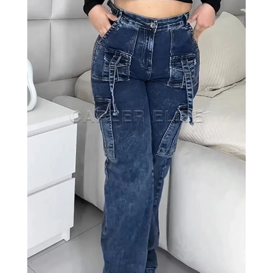 Women's Fashion Jeans High Waist Elastic Denim Pants S-3XL Straight Leg Length Trousers Autumn Winter Washed Y2k Classic Jeans