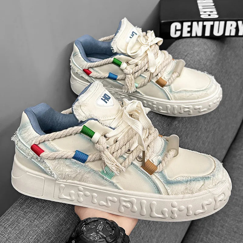 New Fashion Rope Chunky Sneakers Men's Casual Aesthetic Walking Shoes Man Stylish Vulcanize Trainer Male Brand Skateboard Shoes