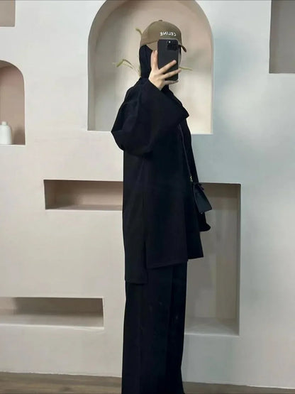 Ensemble deux pièces pour femmes, tenues marocaines, Dubaï, Aïd, Ramadan, musulmanes, automne, chemisier, hauts, pantalons larges, costume décontracté, 2025