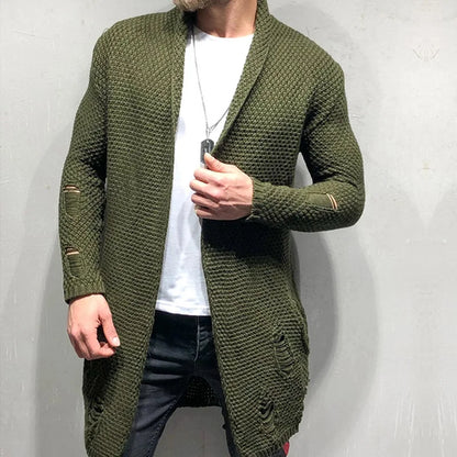 New Men's Knitted Sweatercoat Long Cardigan Fashion Casual Sweater