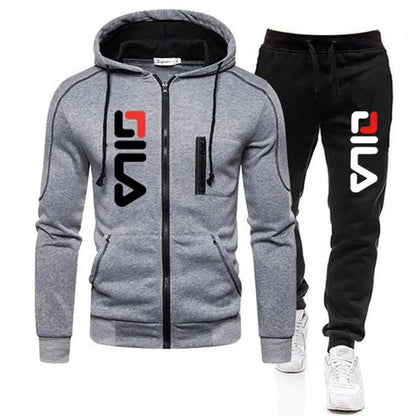 New Solid Men's Zipper jacket Hooded Pullover + Sweatpants Sports Casual Jogger Sportswear 2 Piece Male Fleece Streetwear Sets