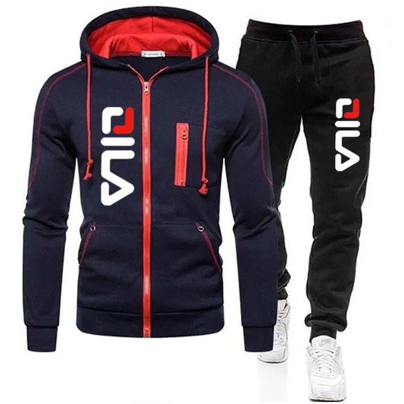 Ensemble 2 pièces pour homme, veste zippée, pull à capuche et pantalon de survêtement, jogging décontracté, vêtements de sport, polaire, streetwear