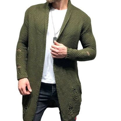 Nouveau pull tricoté pour homme, cardigan long, pull décontracté et tendance 