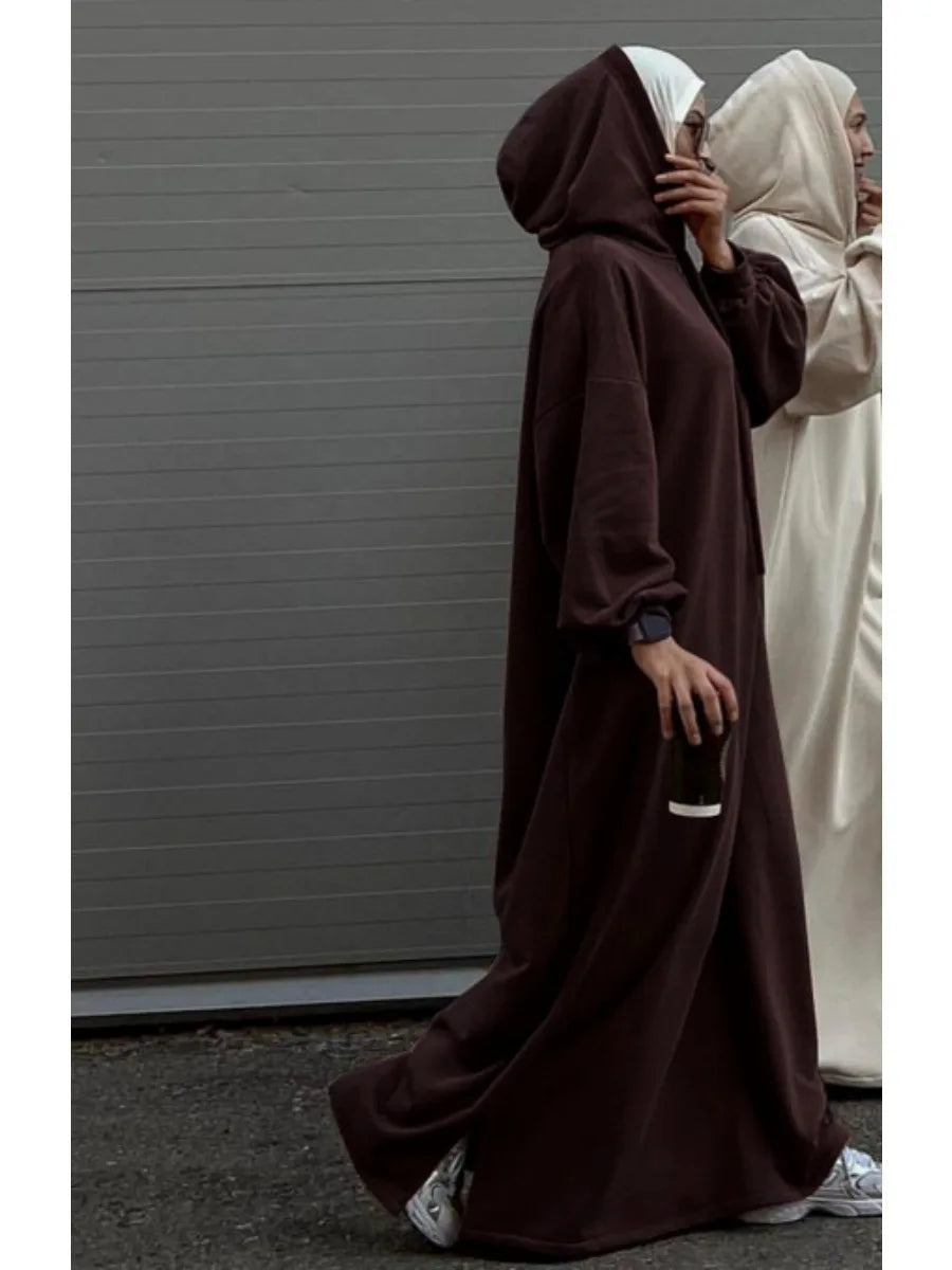 Muslim Women Hoodie Dress Saudi Arabic Long Robe Vestidos Abaya Dubai Morocco Kaftan Jalabiya Eid Ramadan Hooded Dresses Abayas