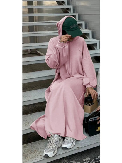 Muslim Women Hoodie Dress Saudi Arabic Long Robe Vestidos Abaya Dubai Morocco Kaftan Jalabiya Eid Ramadan Hooded Dresses Abayas