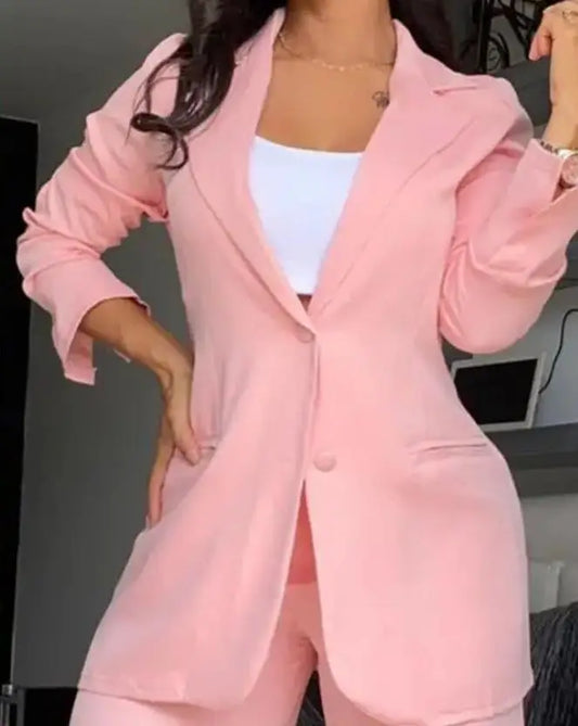 Women's Urban Suits 2024 Spring/Summer Latest Elegant Notched Collar Blazer Long sleeved Coat&amp;Pocket Design Button Pants Set