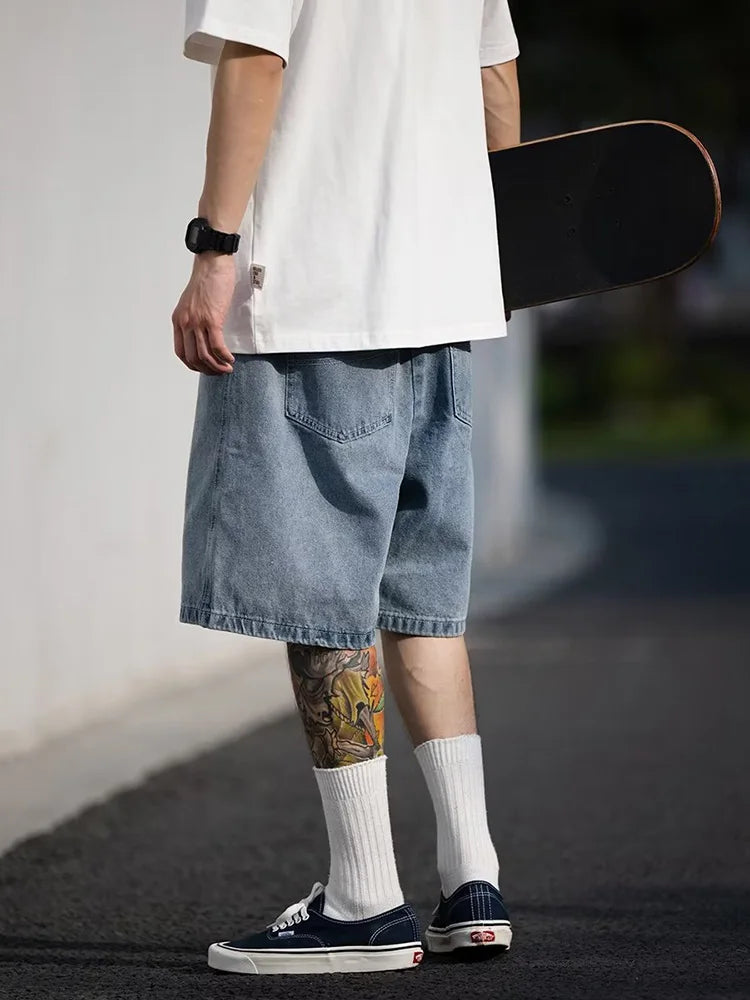 Men's Shorts Jeans Blue Denim Jorts Baggy Harajuku Pants Streetwear 