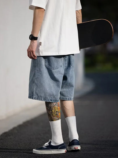 Men's Shorts Jeans Blue Denim Jorts Baggy Harajuku Pants Streetwear