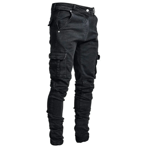 Jean skinny déchiré pour homme, style streetwear, poches latérales multiples, denim