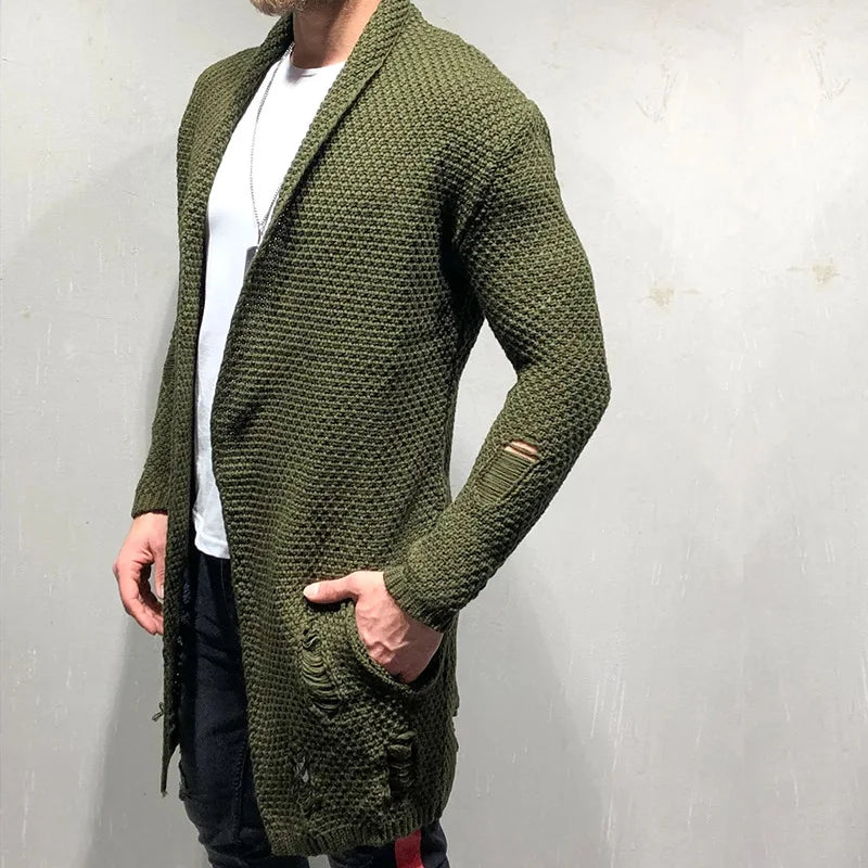 New Men's Knitted Sweatercoat Long Cardigan Fashion Casual Sweater