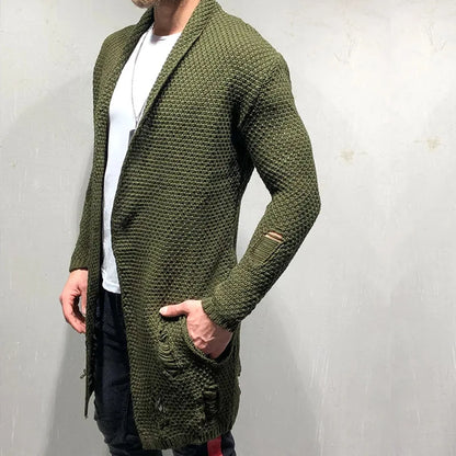 Nouveau pull tricoté pour homme, cardigan long, pull décontracté et tendance 