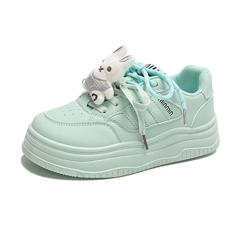 Chaussures à plateforme couleur bonbon pour femmes, chaussures à semelles compensées de luxe, accessoires de lapin de dessin animé, baskets polyvalentes à semelle épaisse pour filles, chaussures plates mignonnes