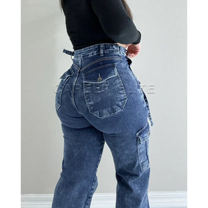 Women's Fashion Jeans High Waist Elastic Denim Pants S-3XL Straight Leg Length Trousers Autumn Winter Washed Y2k Classic Jeans