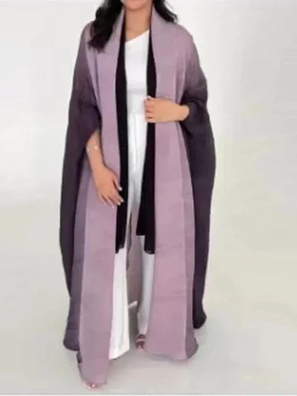 Muslim Abaya for Women Bat Sleeve Pleated Gradient Cardigan Trench Coat 2023 Autumn Dubai Abayas Plus Size Women's Luxury Coat