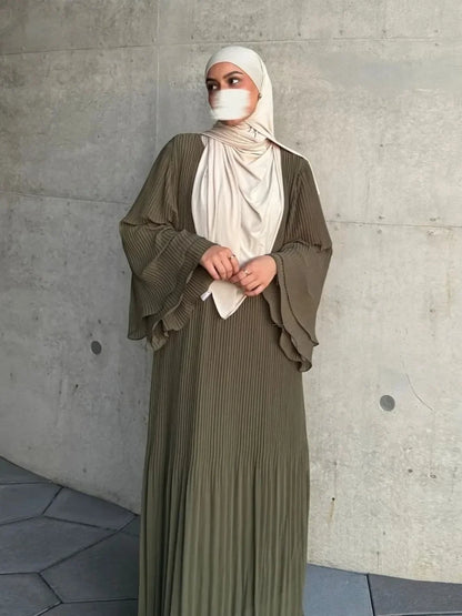 Robe musulmane de l'Aïd pour femmes, manches évasées plissées, caftan, robes islamiques, robe longue arabe, Ramadan, Maroc, Dubaï, Abayas 2024