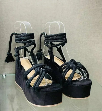 Sandales compensées à bout ouvert pour femme, chaussures à talons hauts, à la mode, nouvelle collection été 2024