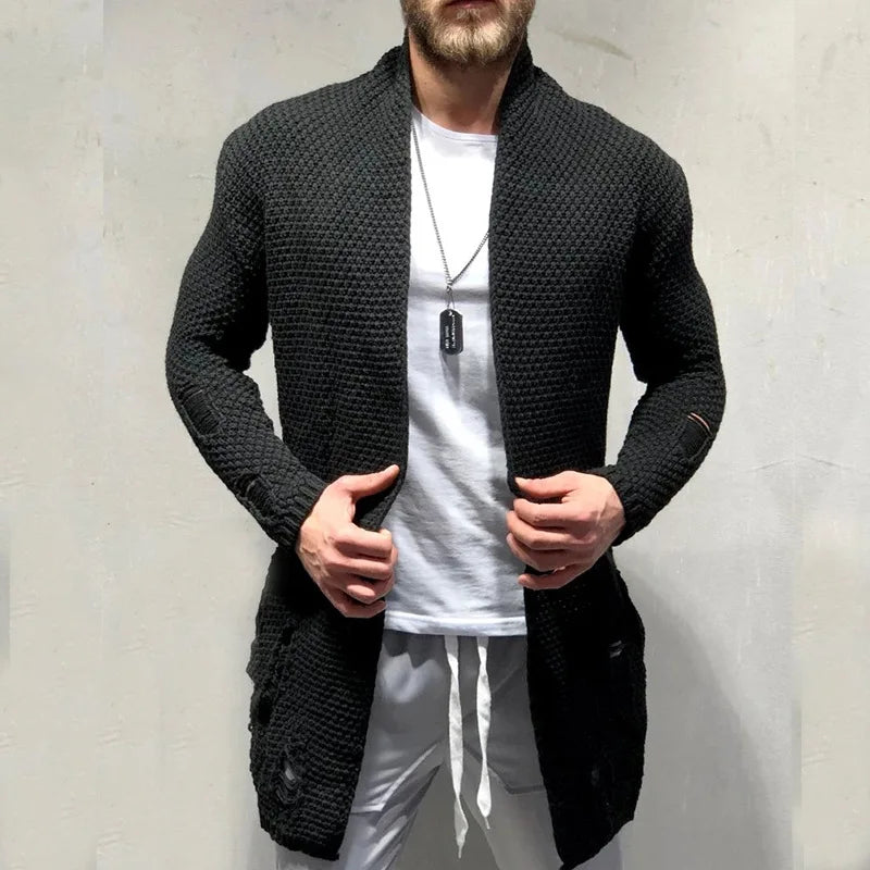 Nouveau pull tricoté pour homme, cardigan long, pull décontracté et tendance 