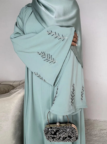 Abaya musulmane de l'Aïd pour femmes, ensemble 2 pièces avec robe intérieure, cardigan diamant, robe Jalabiya, Ramadan, Dubaï, Abayas, Kaftan 2025