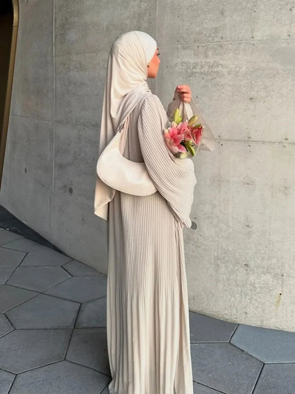 Robe musulmane de l'Aïd pour femmes, manches évasées plissées, caftan, robes islamiques, robe longue arabe, Ramadan, Maroc, Dubaï, Abayas 2024