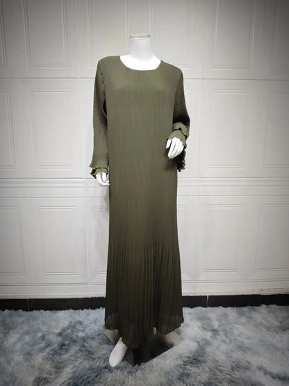 Robe musulmane de l'Aïd pour femmes, manches évasées plissées, caftan, robes islamiques, robe longue arabe, Ramadan, Maroc, Dubaï, Abayas 2024