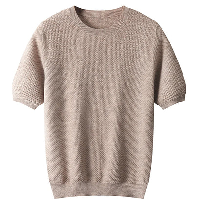 Pull col T homme manches courtes 100% pure laine printemps et été nouveau pull couleur unie tendance haut