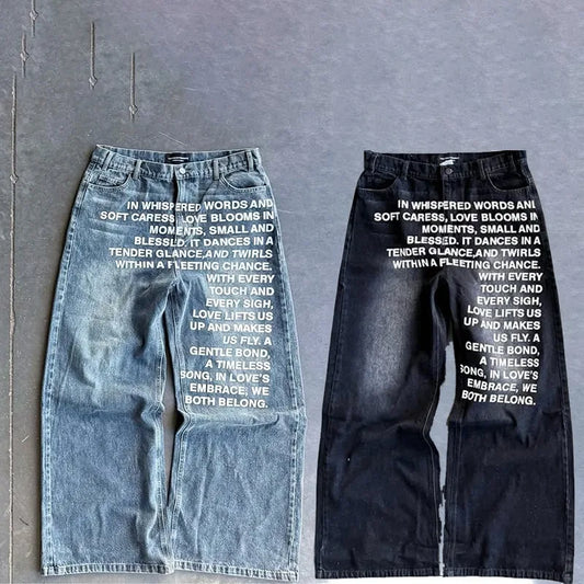 Jeans homme Y2K, motif américain vintage, jeans lettre, streetwear, gothique 