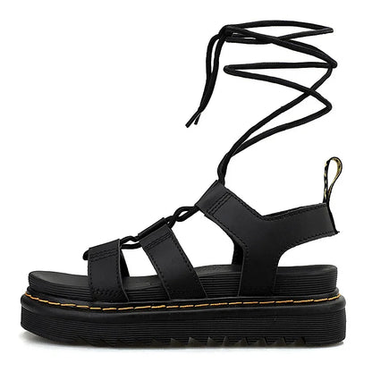 Black Cross-Tied Roman Sandalias De Mujer Verano Thick Flat Sole Heighten Sandaly Damskie Ankle Strap Peep Toe Huaraches Beach