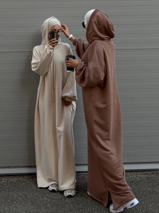 Muslim Women Hoodie Dress Saudi Arabic Long Robe Vestidos Abaya Dubai Morocco Kaftan Jalabiya Eid Ramadan Hooded Dresses Abayas