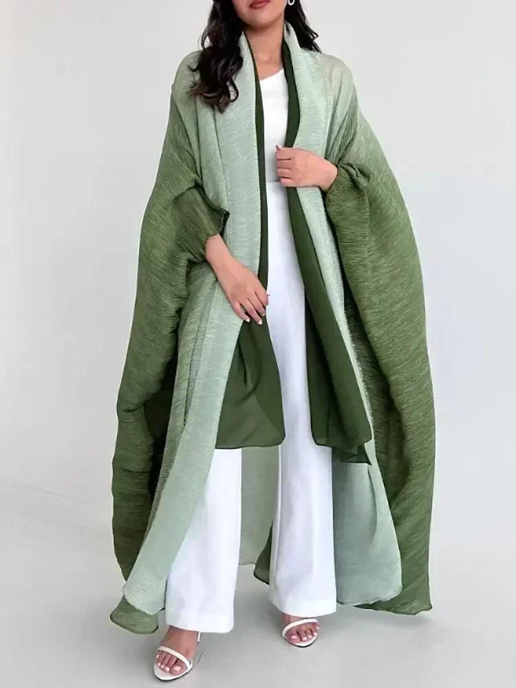 Abaya musulmane pour femmes, manches chauve-souris, cardigan plissé dégradé, trench-coat, automne 2023, Dubaï, grande taille, manteau de luxe pour femmes