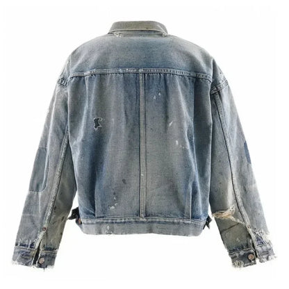 24ss Oversized SAINT MICHAEL Denim Jackets Women 1:1 Top Quality Washed Damaged Jackets Men Clothing