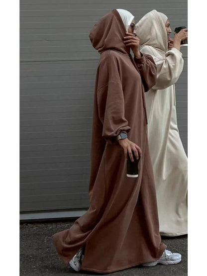 Muslim Women Hoodie Dress Saudi Arabic Long Robe Vestidos Abaya Dubai Morocco Kaftan Jalabiya Eid Ramadan Hooded Dresses Abayas