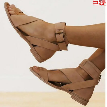 Roman Sandals Women 2024 Summer New Light Flat Sandals Open Toe Soft Sole Beach Shoes for Women Cover Heel Flip Flops Large Size