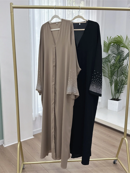 Eid Muslim Diamond Abaya for Women Button Cardigan Up Jalabiya Ramadan Dress 2024 Ramadan Caftan Party Long Robe Vestido Largos