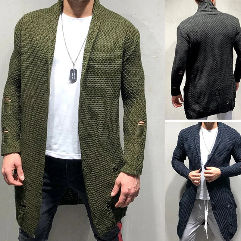 Nouveau pull tricoté pour homme, cardigan long, pull décontracté et tendance 