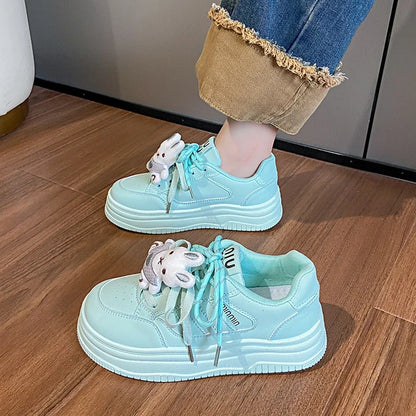 Candy-colored Platform Shoes Women Plate Shoes Luxury Cartoon Rabbit Accessories Thick Sole Versatile Sneakers Girls Cute Flats