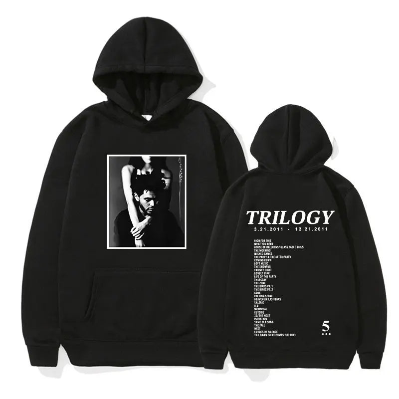 Sweat à capuche surdimensionné imprimé album de musique The Weeknd Trilogy pour homme, style hip-hop 