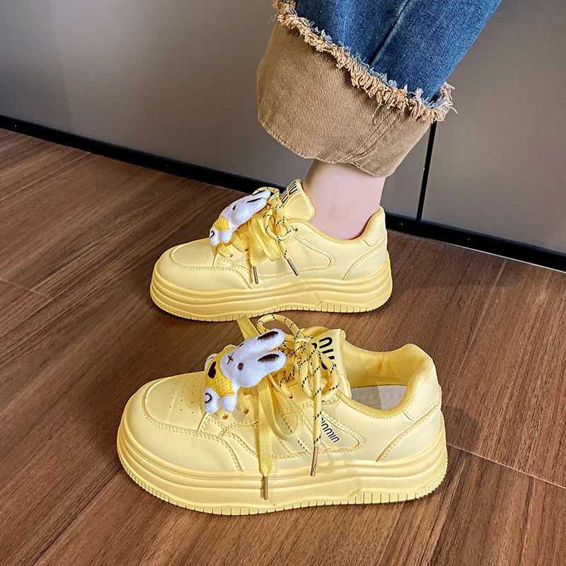 Candy-colored Platform Shoes Women Plate Shoes Luxury Cartoon Rabbit Accessories Thick Sole Versatile Sneakers Girls Cute Flats