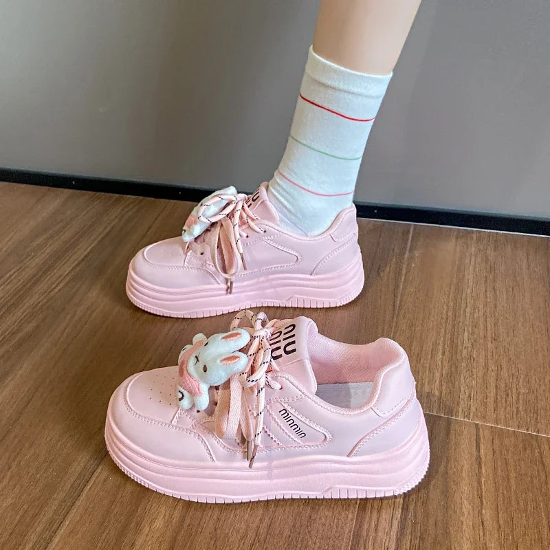 Candy-colored Platform Shoes Women Plate Shoes Luxury Cartoon Rabbit Accessories Thick Sole Versatile Sneakers Girls Cute Flats