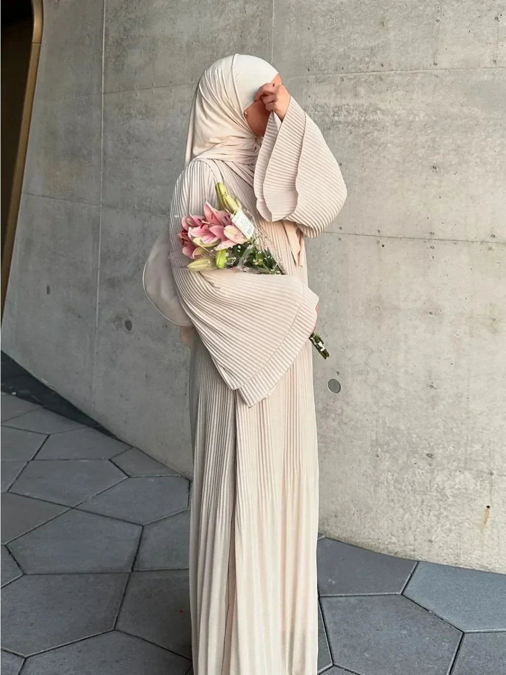 Eid Muslim Dress for Women Pleated Flare Sleeve Jalabiya Kaftan Islam Vestidos Arab Long Robe Ramadan Morocco Dubai Abayas 2024