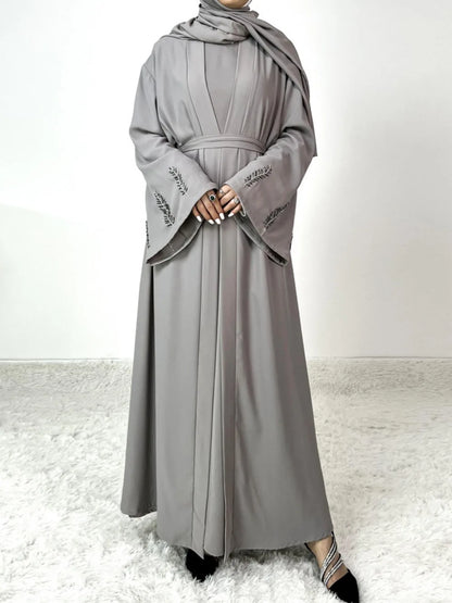 Eid Muslim Abaya for Women 2 Piece Set with Inner Dress diamond Cardigan Robe Jalabiya Ramadan Dubai Abayas Kaftan 2025 Vestidos