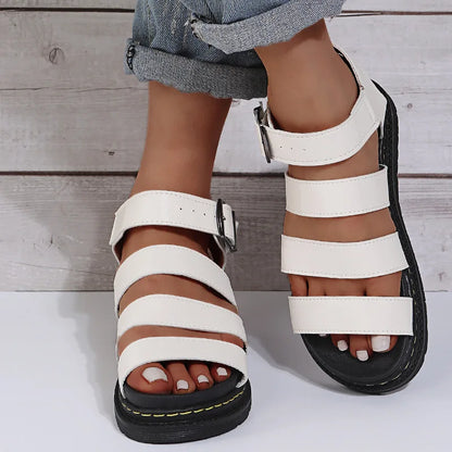 2024 New Platform  Sandal Peep Toe Metal Buckle Car Stitch Roman Sandal Large Size Casual Sport Women's Sandal