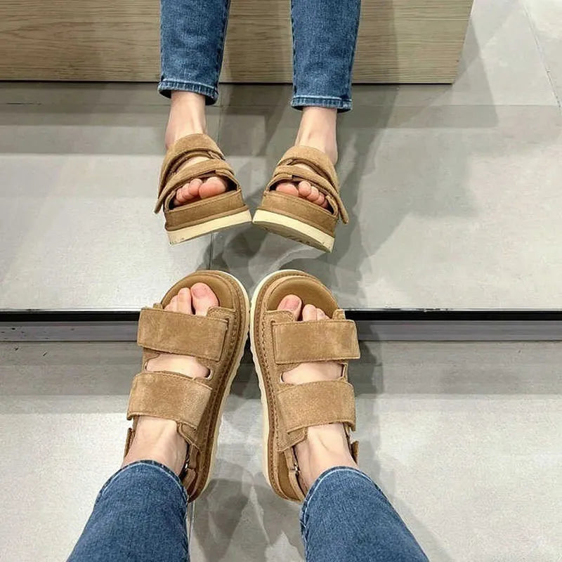 Sandales à plateforme en cuir véritable pour femmes, chaussures de plage romaines à bout ouvert et rehaussantes, nouvelle collection printemps et été 2024