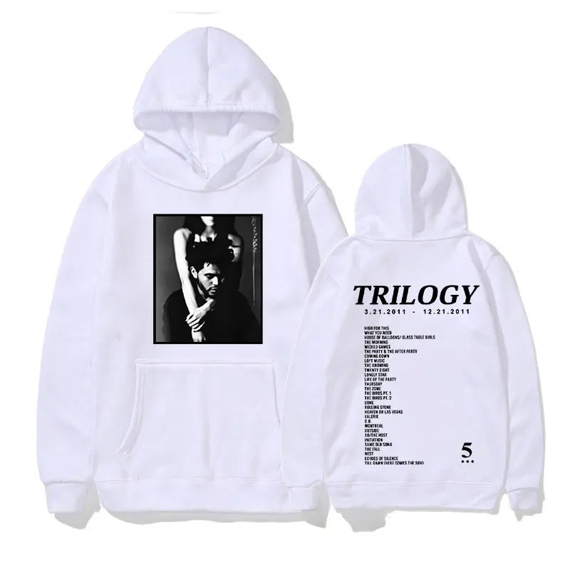 Sweat à capuche surdimensionné imprimé album de musique The Weeknd Trilogy pour homme, style hip-hop 