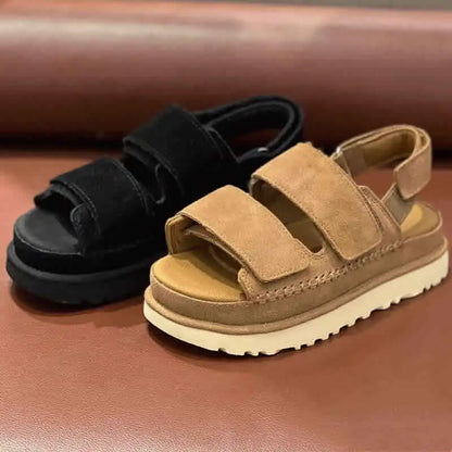 2024 Spring and Summer New Ladies Genuine Leather Platform Strap Sandals Women's Open Toe Height Increasing Roman Beach Shoes